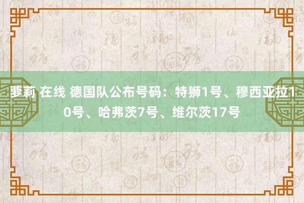 萝莉 在线 德国队公布号码：特狮1号、穆西亚拉10号、哈弗茨7号、维尔茨17号