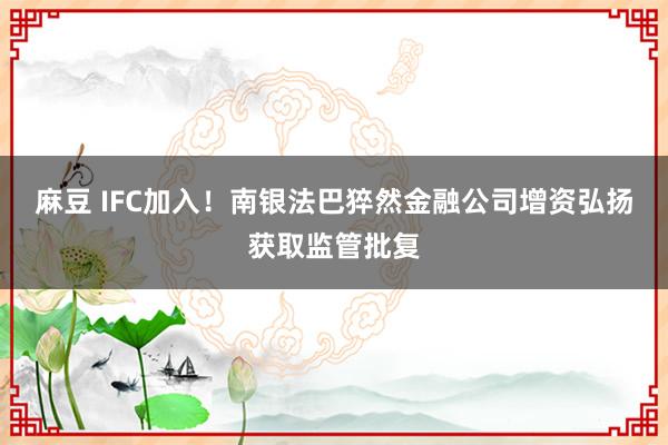 麻豆 IFC加入！南银法巴猝然金融公司增资弘扬获取监管批复