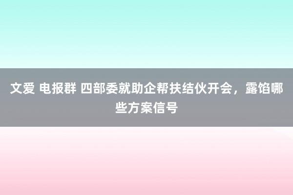 文爱 电报群 四部委就助企帮扶结伙开会，露馅哪些方案信号