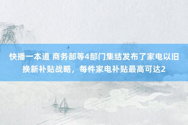 快播一本道 商务部等4部门集结发布了家电以旧换新补贴战略，每件家电补贴最高可达2