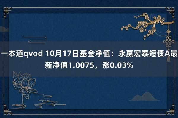 一本道qvod 10月17日基金净值：永赢宏泰短债A最新净值1.0075，涨0.03%