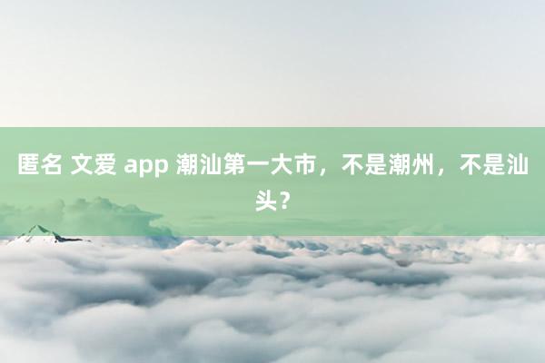 匿名 文爱 app 潮汕第一大市，不是潮州，不是汕头？