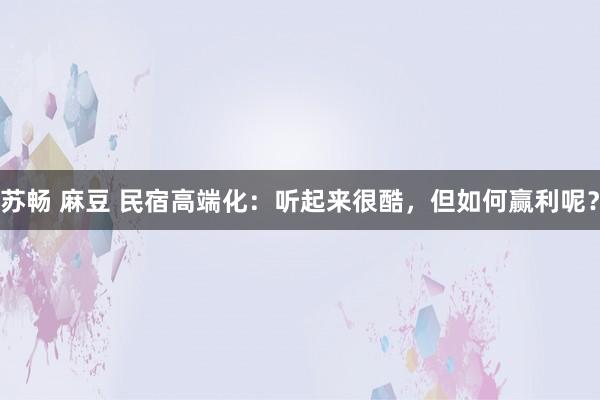 苏畅 麻豆 民宿高端化：听起来很酷，但如何赢利呢？