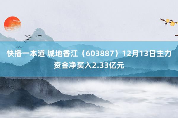 快播一本道 城地香江（603887）12月13日主力资金净买入2.33亿元