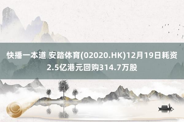 快播一本道 安踏体育(02020.HK)12月19日耗资2.5亿港元回购314.7万股