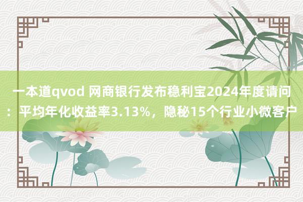 一本道qvod 网商银行发布稳利宝2024年度请问：平均年化收益率3.13%，隐秘15个行业小微客户